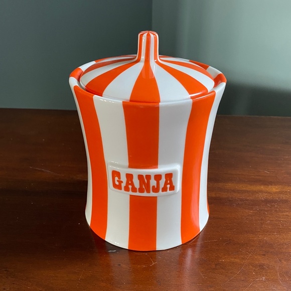 JONATHAN ADLER Vice Gang Orange Striped Canister Jar - LIKE NEW - RARE - Picture 1 of 4